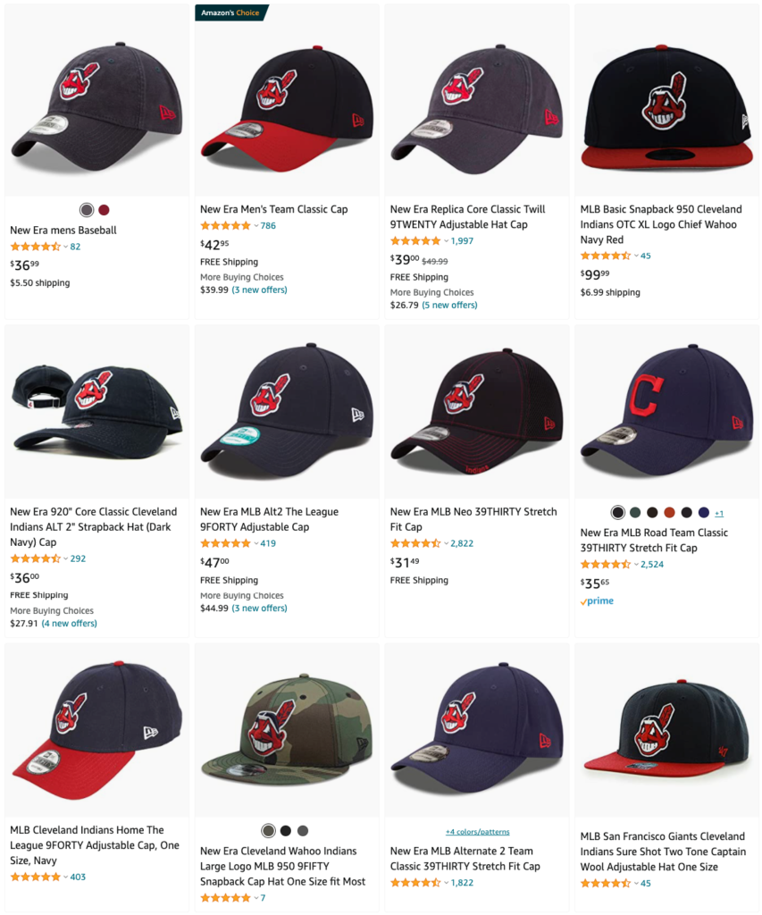 Chief Wahoo Indians Hats for Sale on the Internet