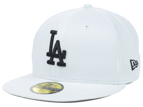 LA Dodgers White 59fifty MLB Flat Bill Hats from New Era