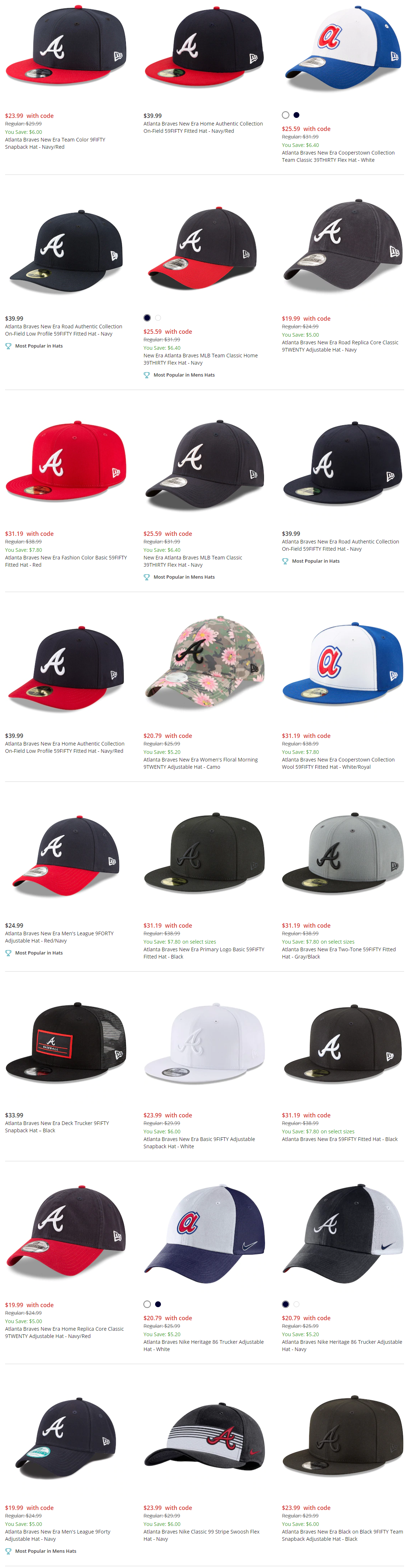 Atlanta Braves Hats, Save 30% by shopping all online stores