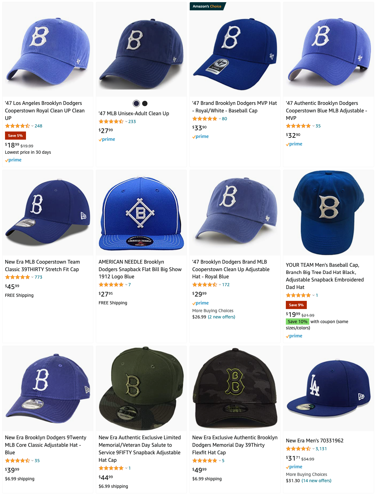 Brooklyn Dodgers Caps and Hats for Sale