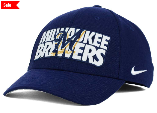 Brewers Nike Text Hat with Logo behind